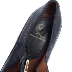 Pre Owned McQ By Alexander McQueen Black Leather Studded Wedge Pumps Size 38