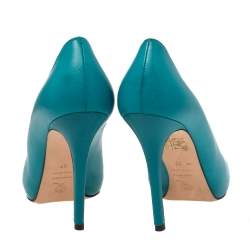 Pre Owned Alexander McQueen Blue Leather Crystal Embellished Skull Detail Peep Toe Platform Pumps Size 37