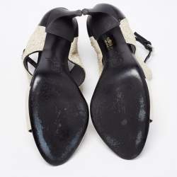 Pre Owned McQ by Alexander McQueen Off-White/Black Snakeskin And Leather Ankle Strap Sandals Size 39