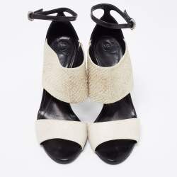 Pre Owned McQ by Alexander McQueen Off-White/Black Snakeskin And Leather Ankle Strap Sandals Size 39