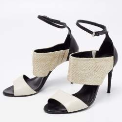 Pre Owned McQ by Alexander McQueen Off-White/Black Snakeskin And Leather Ankle Strap Sandals Size 39