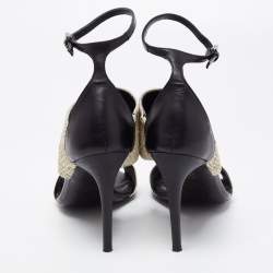 Pre Owned McQ by Alexander McQueen Off-White/Black Snakeskin And Leather Ankle Strap Sandals Size 39