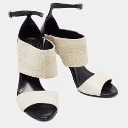 Pre Owned McQ by Alexander McQueen Off-White/Black Snakeskin And Leather Ankle Strap Sandals Size 39