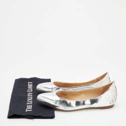 Pre Owned McQ by Alexander McQueen Silver Patent Leather Studded  Ballet Flats Size 41