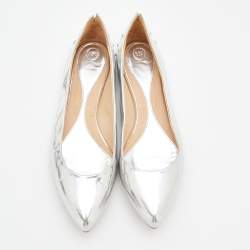 Pre Owned McQ by Alexander McQueen Silver Patent Leather Studded  Ballet Flats Size 41
