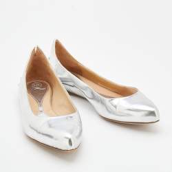 Pre Owned McQ by Alexander McQueen Silver Patent Leather Studded  Ballet Flats Size 41