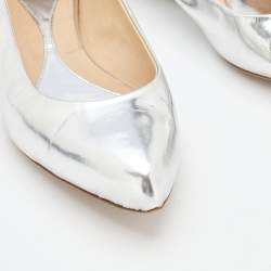 Pre Owned McQ by Alexander McQueen Silver Patent Leather Studded  Ballet Flats Size 41