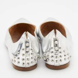 Pre Owned McQ by Alexander McQueen Silver Patent Leather Studded  Ballet Flats Size 41
