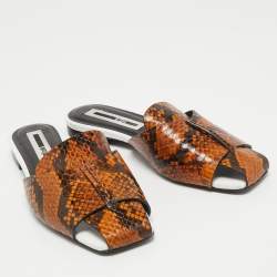 Pre Owned McQ Two Tone Python Embossed Leather Flat Mules Size 36