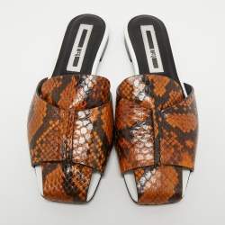 Pre Owned McQ Two Tone Python Embossed Leather Flat Mules Size 36