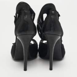 Pre Owned MCQ by Alexander MCQueen Black Nubuck and Leather Ankle Strap Sandals Size 38