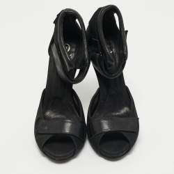 Pre Owned MCQ by Alexander MCQueen Black Nubuck and Leather Ankle Strap Sandals Size 38