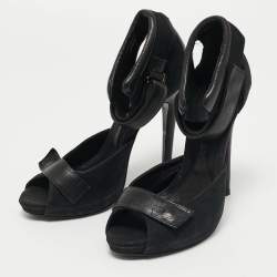 Pre Owned MCQ by Alexander MCQueen Black Nubuck and Leather Ankle Strap Sandals Size 38