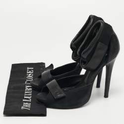 Pre Owned MCQ by Alexander MCQueen Black Nubuck and Leather Ankle Strap Sandals Size 38