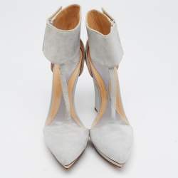 Pre Owned McQ by Alexander McQueen Light Grey Suede Ankle Cuff Wedge Pumps Size 39