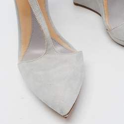 Pre Owned McQ by Alexander McQueen Light Grey Suede Ankle Cuff Wedge Pumps Size 39
