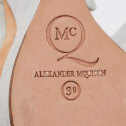 Pre Owned McQ by Alexander McQueen Light Grey Suede Ankle Cuff Wedge Pumps Size 39