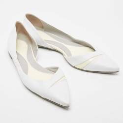 Pre Owned McQ by Alexander McQueen White Leather D'orsay Pointed Toe Ballet Flats Size 40