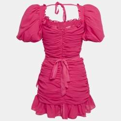 Mergim Pink Chiffon Ruche Detail Belted Mini Dress M