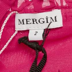 Mergim Pink Chiffon Ruche Detail Belted Mini Dress M