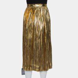Mes Demoiselles Gold Lurex Silk Pleated Sadiola Midi Skirt S