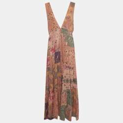 Pre Owned Mes Demoiselles Multicolor Floral Print Eyelet Detail Cotton Maxi Dress S