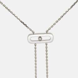 Pre Owned Messika Cravate Move Uno Diamond 18K White Gold Tie Necklace 