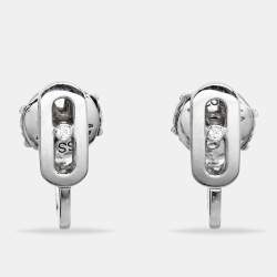 Messika Move Uno Diamond 18k White Gold Mini Hoop Earrings