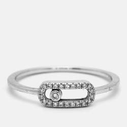 Pre Owned Messika Move Uno Diamonds 18k White Gold Ring Size 57