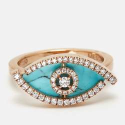 Pre Owned Messika Lucky Eye Diamonds Turquoise 18k Rose Gold Ring Size 50