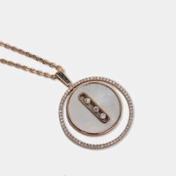 Pre Owned قلادة ميسيكا ذهب وردي عيار 18 ألماس موف لاكي لؤلؤ أم مزدوجة مقلوبة الأم 