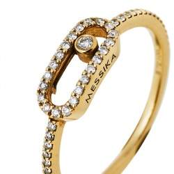 Pre Owned Messika Move Uno Pave Diamond 18K Yellow Gold Ring Size 52
