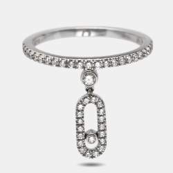 Messika Move Uno Pave Drop Diamonds 18k White Gold Ring Size 52