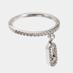 Messika Move Uno Pave Drop Diamonds 18k White Gold Ring Size 52