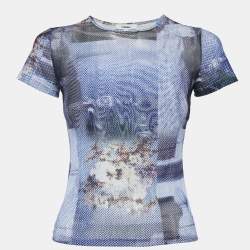 Miaou Multicolor Abstract Print Mesh Round Neck Top M
