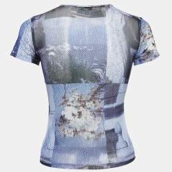 Miaou Multicolor Abstract Print Mesh Round Neck Top M