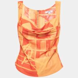 Miaou Orange Abstract Print Knit Sleeveless Corset Blouse M