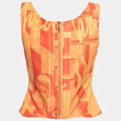 Miaou Orange Abstract Print Knit Sleeveless Corset Blouse M