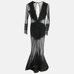 Pre Owned فستان شفاف دانتيل وشبكة مايكل كوستيلو إكس ريفولف أسود xx صغير