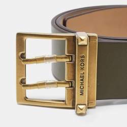 Michael Kors Olive Green Leather Eyelet Buckle Belt M