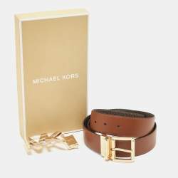Michael Kors Brown Signature Coated Canvas and Leather Cut to Size Reversible Belt 