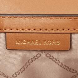 Pre Owned Michael Kors White/Brown Signature Coated Canvas and Leather Greenwhich East West Crossbody Bag