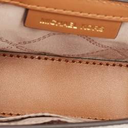 Pre Owned Michael Kors White/Brown Signature Coated Canvas and Leather Greenwhich East West Crossbody Bag