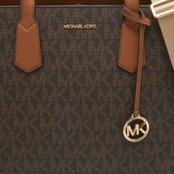 Pre Owned Michael Kors Dark Brown Signature Coated Canvas Large Maple Tote