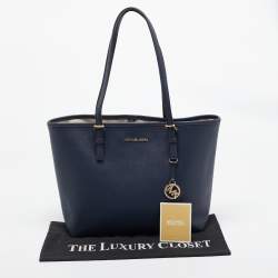 مملوكة مسبقًا Michael Kors Navy Blue Leather Medium Jet Set Travel Tote