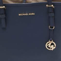مملوكة مسبقًا Michael Kors Navy Blue Leather Medium Jet Set Travel Tote