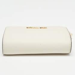 Pre Owned Michael Kors Cream Leather Jet Set Travel Compact Wallet