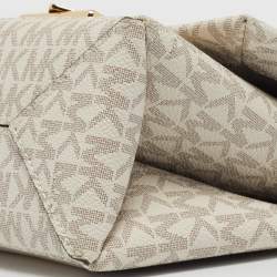 Pre Owned Michael Kors Cream Signature Coated Canvas and Leather Small Cece Shoulder Bag