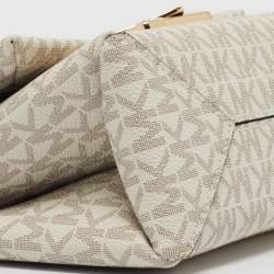 Pre Owned Michael Kors Cream Signature Coated Canvas and Leather Small Cece Shoulder Bag