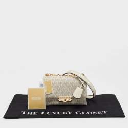 Pre Owned Michael Kors Cream Signature Coated Canvas and Leather Small Cece Shoulder Bag